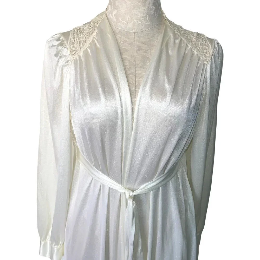 Fantasy Nightwear By Janice Lee Womens Robe Size Medium M Vintage Nylon Lace - Picture 7 of 12